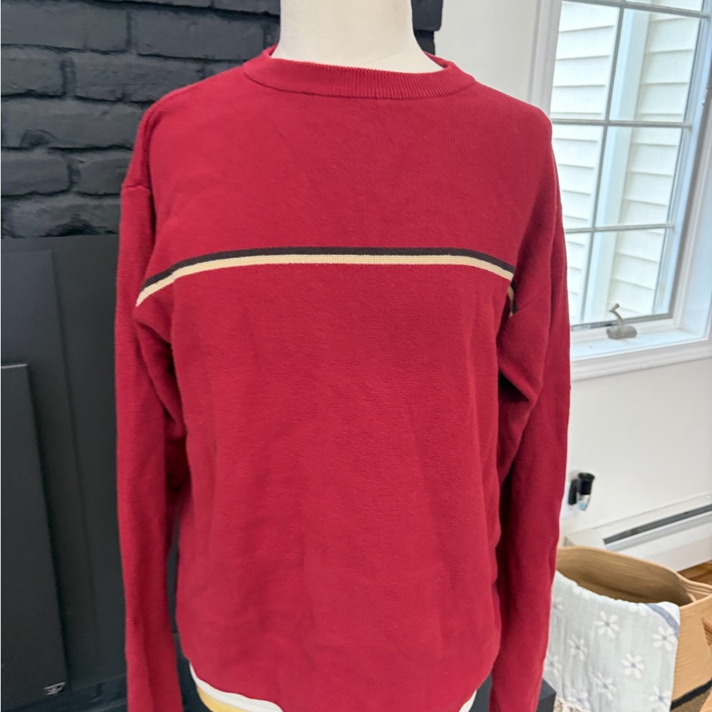 Timberland Men's Ribbed  Long Sleeve 100% Cotton Red Crew Neck‎ Sweater Sz L